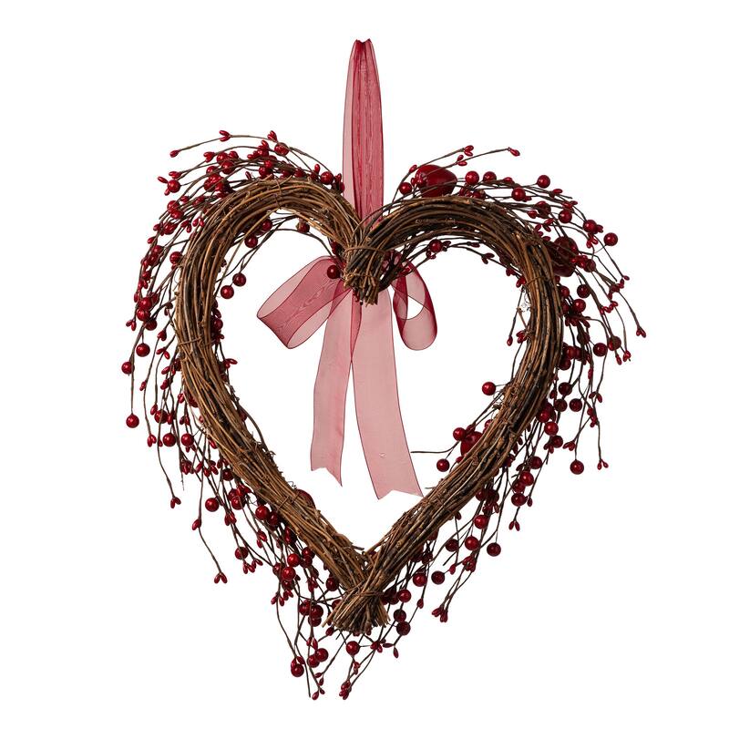 Glitzhome Valentine's Berry Heart or Round Wreath Hanging Decor