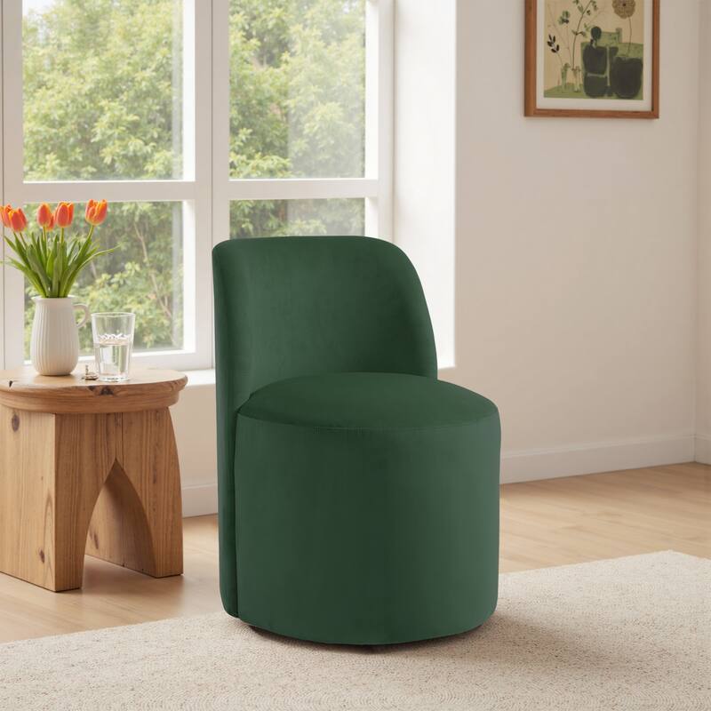 Modern Linen Upholstery Dining Chair Barrel Chair - VELVET - VELVET GREEN