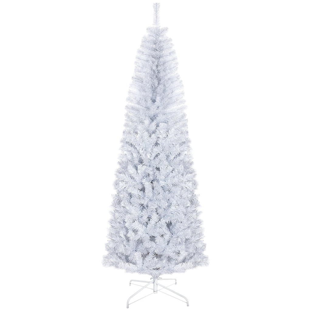 HOMCOM Unlit Slim Douglas Fir Tree - Realistic Branches, White, Halloween/Christmas Decor - White