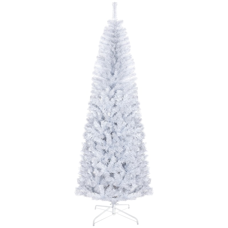 HOMCOM Unlit Slim Douglas Fir Tree - Realistic Branches, White, Halloween/Christmas Decor - White