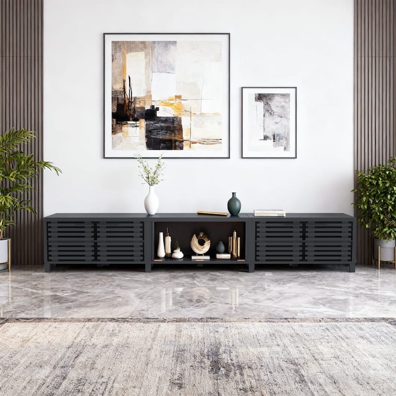 115" Modern Black Rectangular Storage TV Stand Media Console for TV's up to 120"