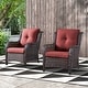 preview thumbnail 9 of 89, Outdoor Wicker High Back Club Chair with Cushions (Set of 2) Brown/Red