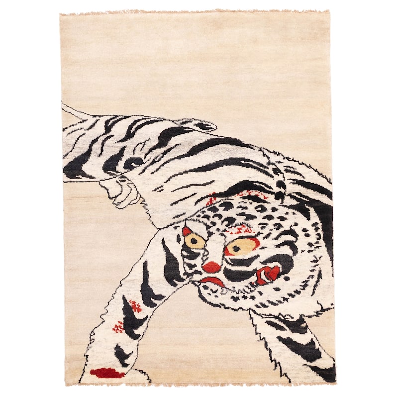 ECARPETGALLERY Hand-knotted Peshawar Ziegler Cream Wool Rug - 5'1 x 6'11