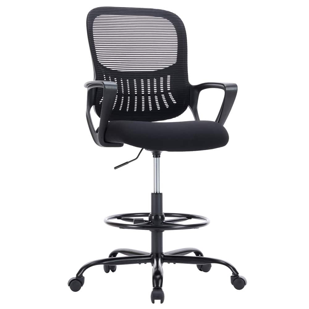 Tall Drafting Desk Chair - Ergonomic High Stool Computer, Office Rolling Counter with Flip-up Arm and Footrest