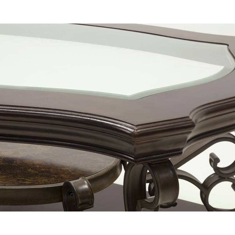 Roomfitters Modern Cocktail Table with Glass Top, Faux Marble MDF Shelf and Metal Legs, Living Room Coffee Table, White