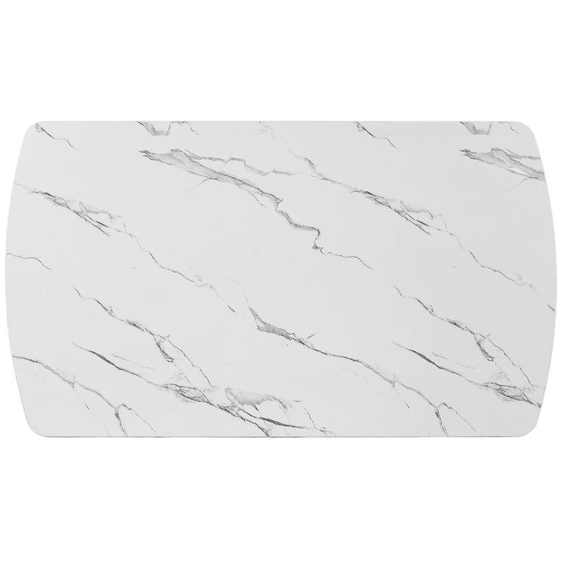 63" Modern Faux Marble Dining Table - Black/White Marble Top with Sturdy Geometric Legs, Stylish Kitchen & Dining Room Table