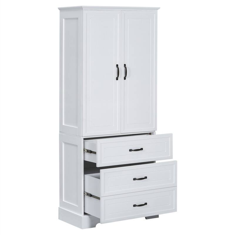 Tall Bathroom Storage Cabinet with 2 Doors and 2 Storage Drawers, Freestanding Bathroom Floor Cabinet with Adjustable Shelf