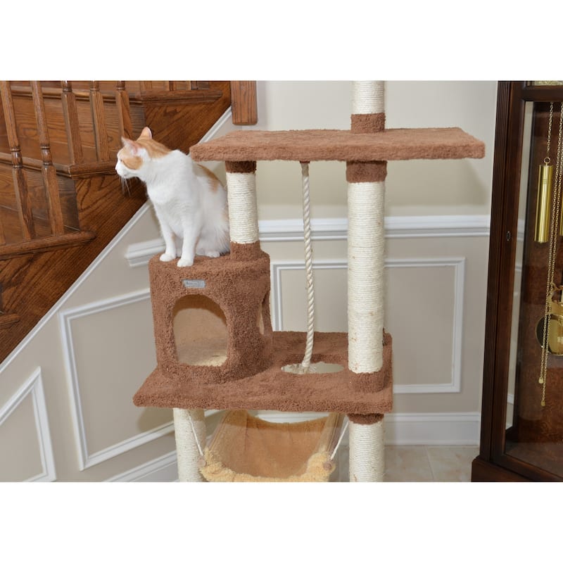 70" Real Wood Cat tree With Scratch posts, Hammock for Cats and Kittens