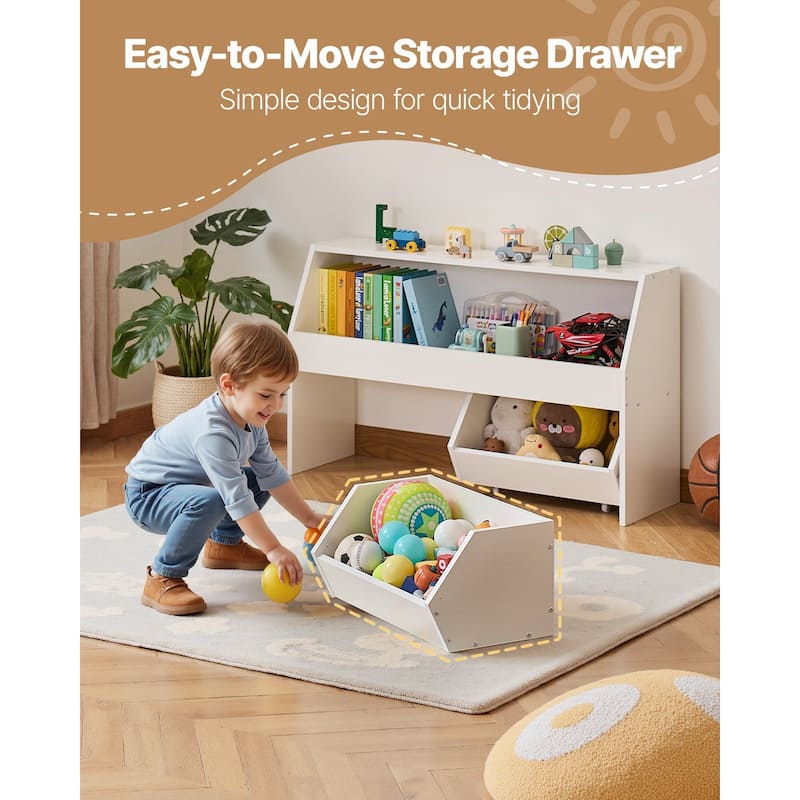 Toy Storage Organizer, Wooden Kids Bookshelf with Storage, Toy Storage Cabinet with 2 Mobile Drawers, Kids Storage Organizer