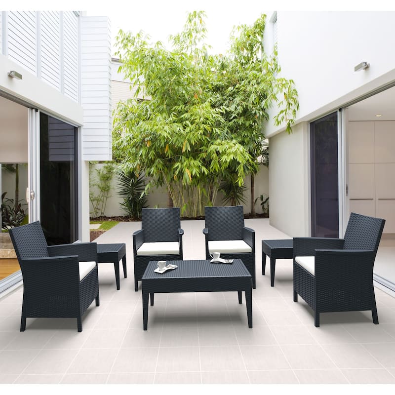7-Piece Gray Patio Casual Seating Set with Sunbrella White Cushion 36"