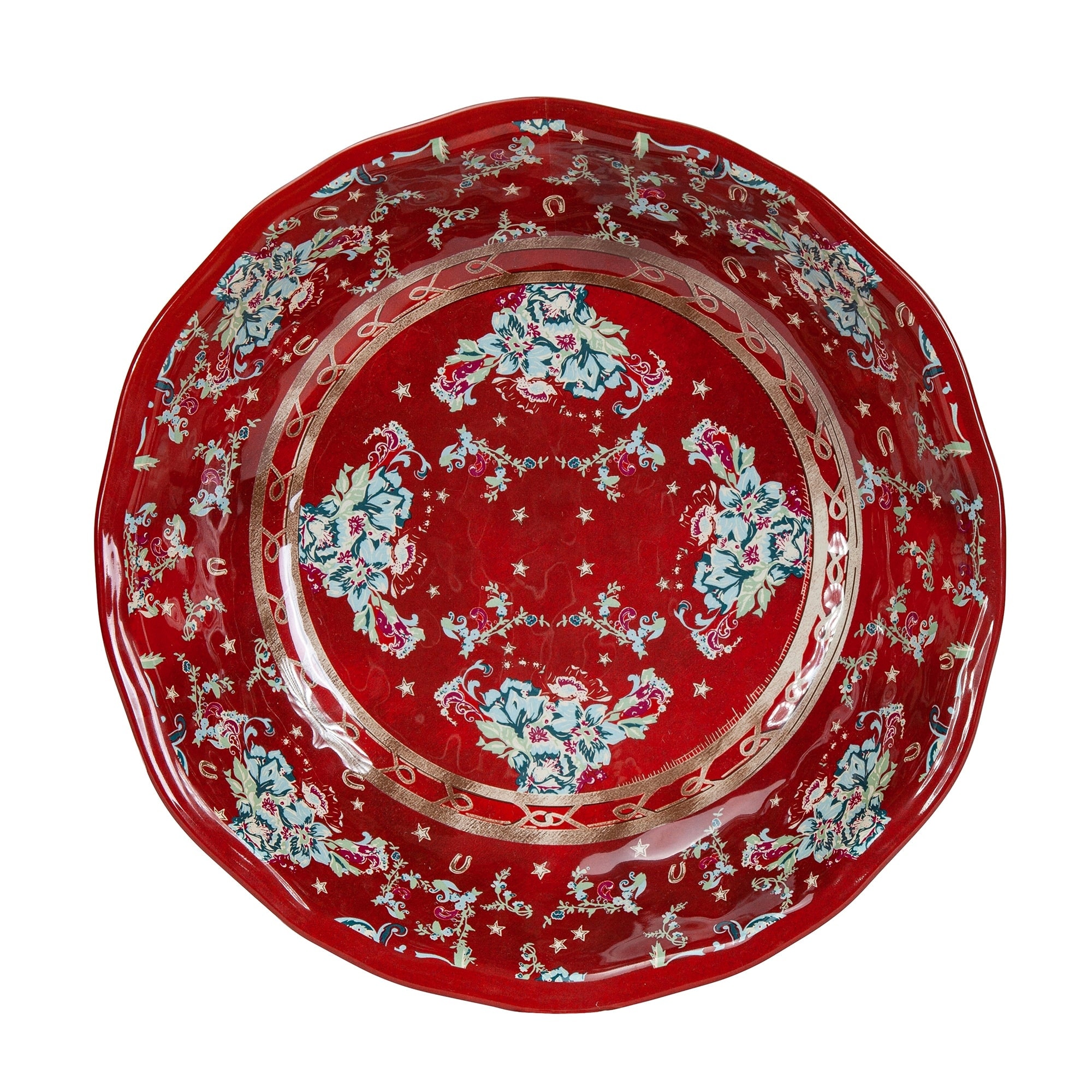 Tasha Polizzi for Paseo Road Patchwork Bandana 1 Piece Red Floral Melamine Western Serving Bowl