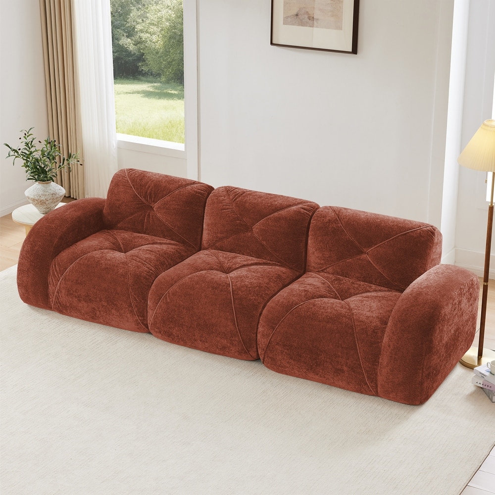 110" Boneless Sofa With Tufted, Soft Velvet Fabric, Modular Sectional Sofa Couches, 32D High Density Sponge