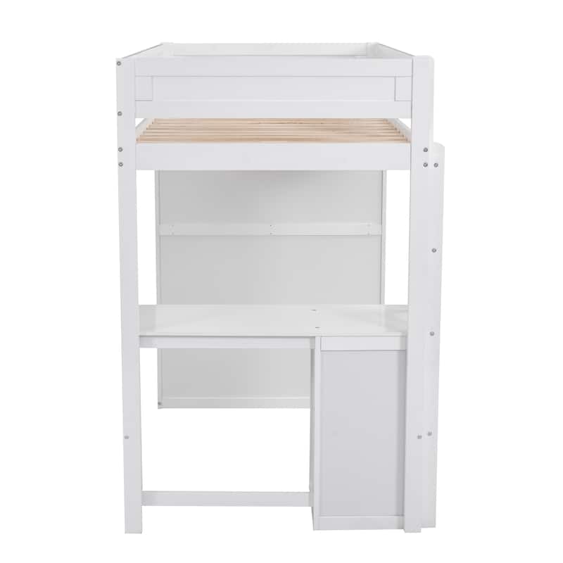 3-in-1 Loft Bed w/Desk Built-in Drawers, Wardrobes, Storage Underneath