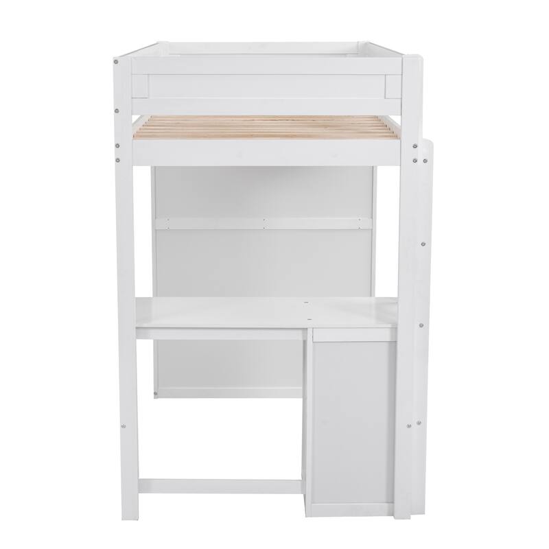 Space-Saving Twin Size Loft Bed with Wardrobe, Desk, and Storage Cabinet
