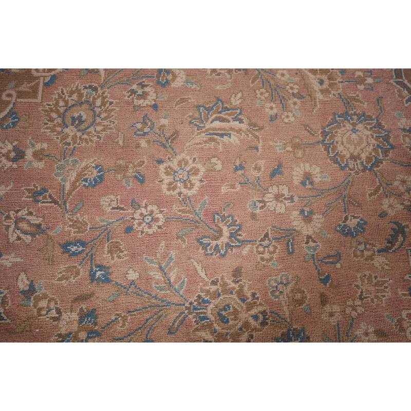 Pink Mashad Persian Vintage Area Rug Hand-Knotted Wool Carpet - 9'7"x 13'4"