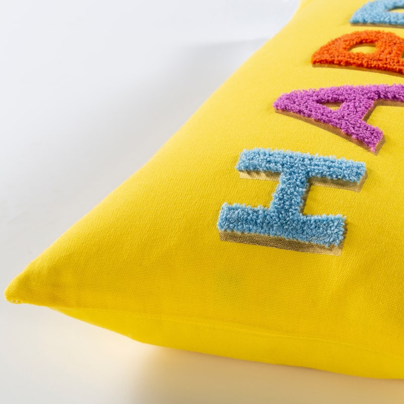 Artistic Weavers Happy Hand Embroidered 13x20-inch Lumbar Throw Pillow