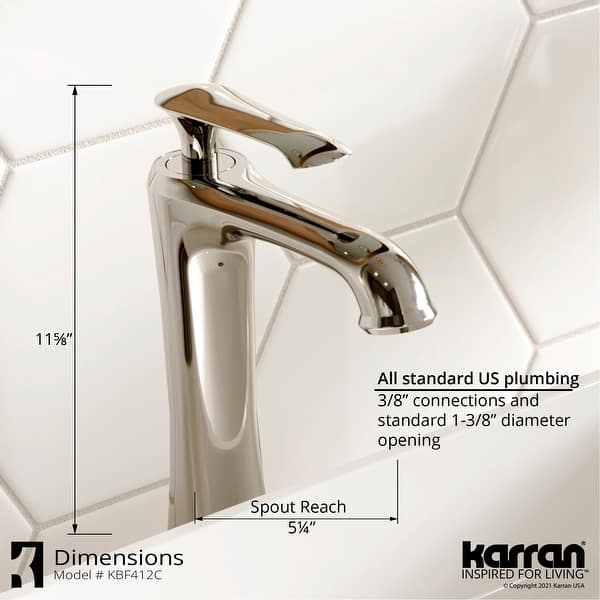 dimension image slide 0 of 2, Karran Woodburn Single Hole Single Handle Vessel Bathroom Faucet with Matching Pop-Up Drain