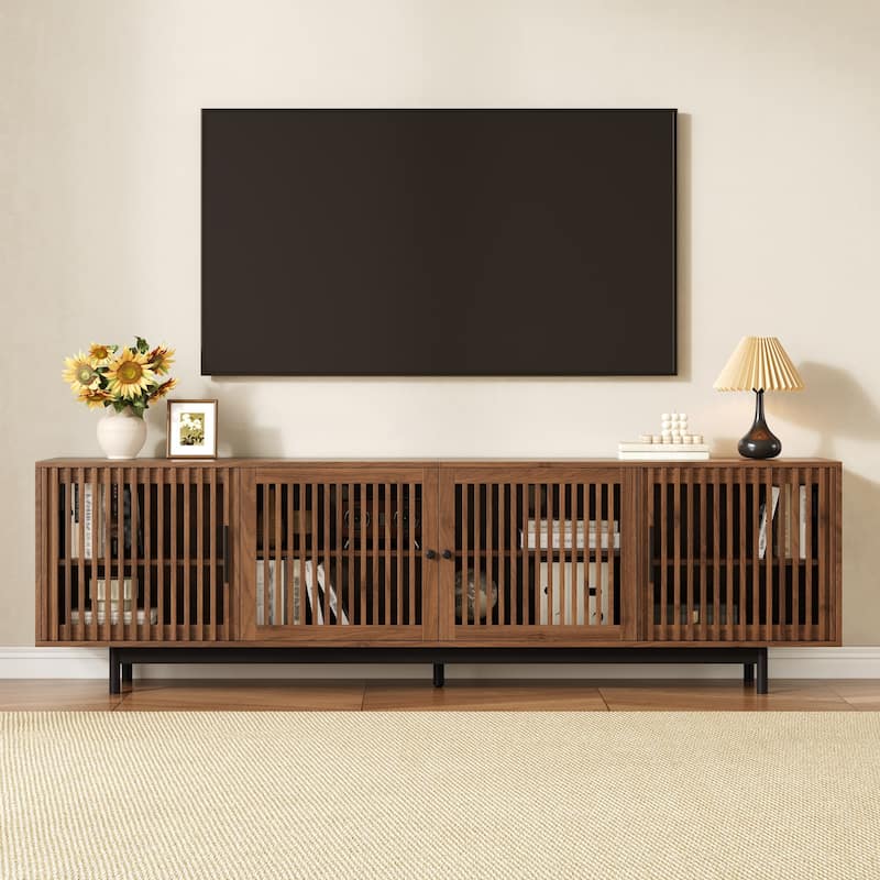 78" Modern TV Stand for TVs up to 85" with Closed Storage, Cable Management & Solid Wood Legs - Walnut