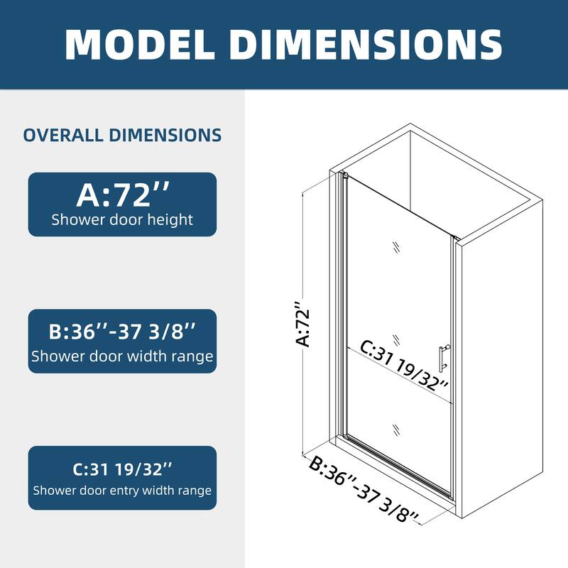 Pivot shower door, open outside, with 1/4" tempered glass finish