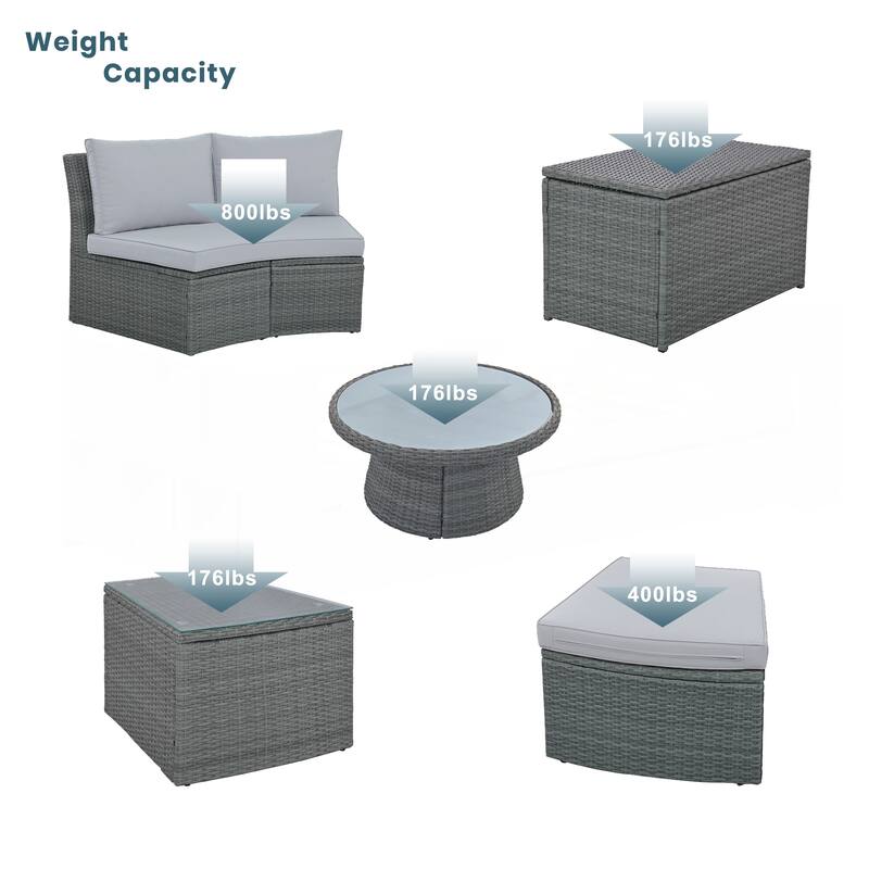 10-Piece Outdoor Sectional Half Round Patio Rattan Sofa Set