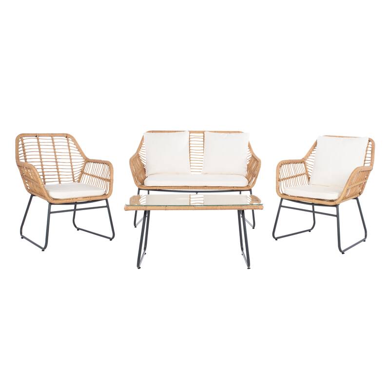 SAFAVIEH Outdoor Valery Rattan 4-Piece Patio Set - 46W x 32D x 32H