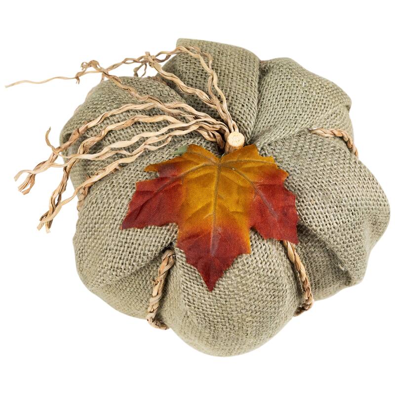 Burlap Autumn Harvest Pumpkin - 6.75" - Green