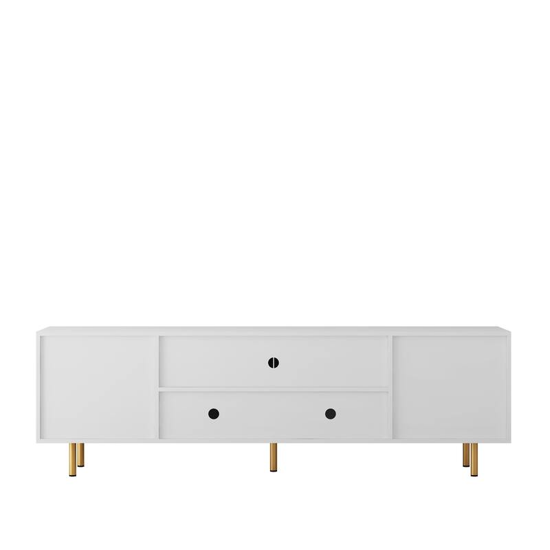 Fluted TV Stand with Storage Doors, Entertainment Center with Shelves, Console Table with Gold Legs and Metal Handles