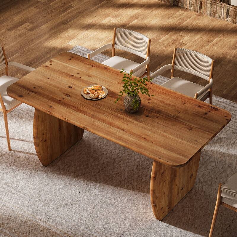 63'' Solid Wood Dining Table for 4-6 People, Sturdy Wooden Legs