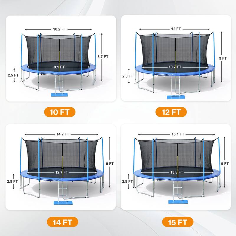 Aoodor Outdoor Trampoline, Recreational Trampoline with Enclosure Inner-Safety Net and Ladder for Kids