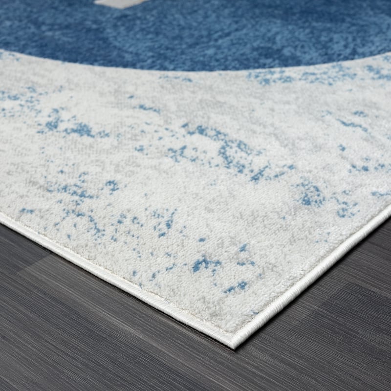 Abani Atlas Collection ATL110A Intertwined Circles Blue Grey Area Rug