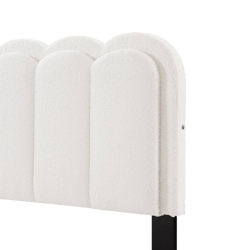 Christopher Knight Home - Olaf Cream Lambswool Petal Headboard Bed Frame with Ambient Light