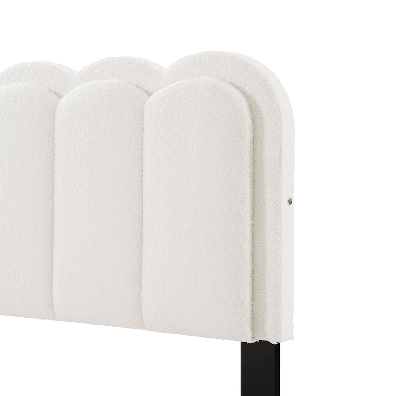 Queen Cream Lambswool Petal Headboard Bed Frame with Ambient Lighting, Silent Design, and Stable Structure