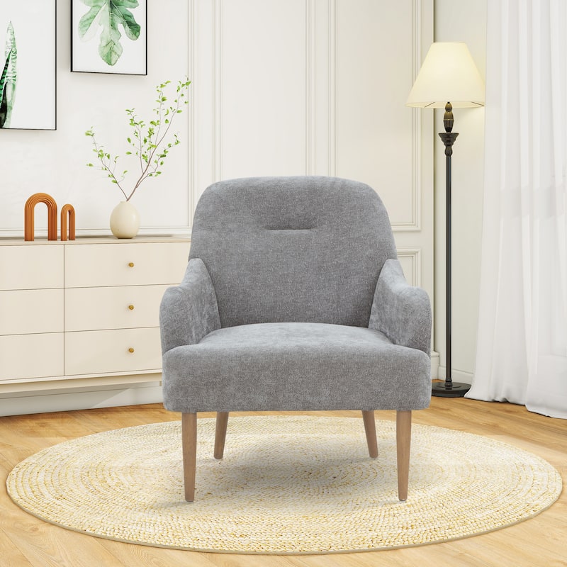 Modern Chenille Armchair Comfy Accent Chair with Wood Legs