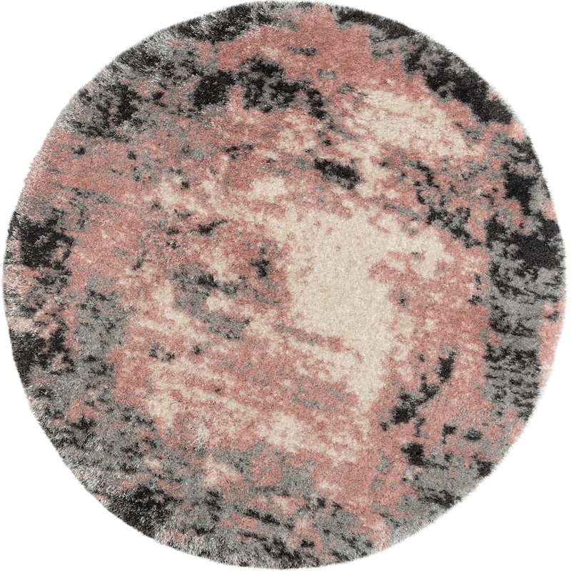 Zenith Abstract Shag Area Rug - Round 4'8" - Pink