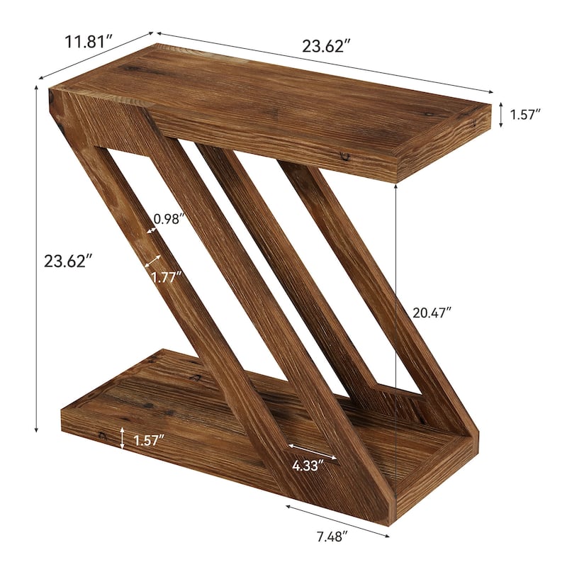 2-Tier Narrow End Table, Solid Wood Side Table
