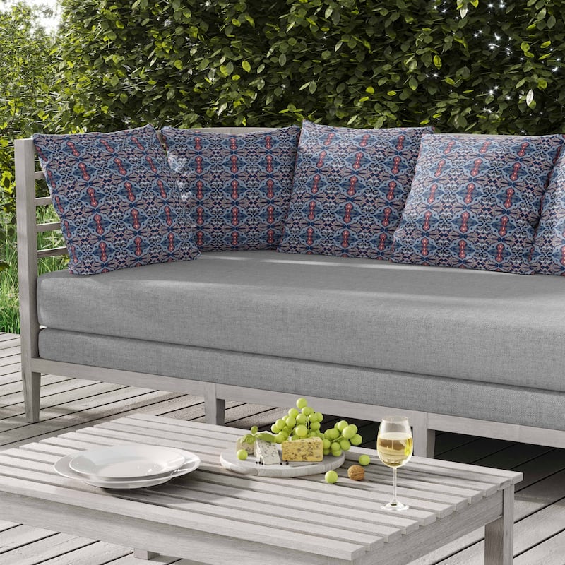 Floral Elegance Indoor/Outdoor Reversible Throw Pillow Blue and Red