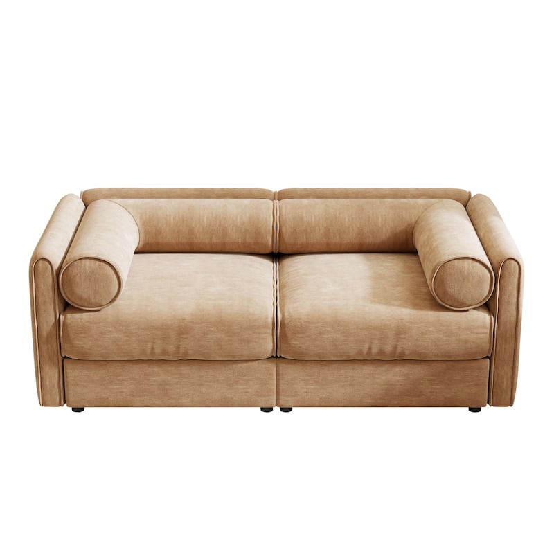 75.5" Chenille 2-Seater Loveseat, Storage Seat and Cylindrical Back