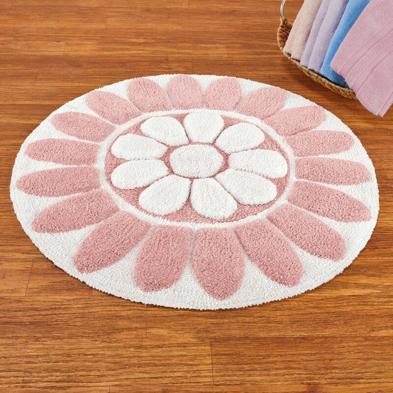 Delightful Round Floral Soft Plush Bath Mat - Dusty Rose