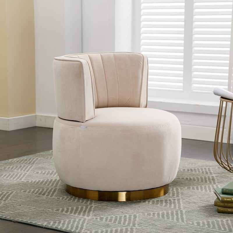 Beige 25.2" Upholstered 360° Swivel Barrel Chair - Beige