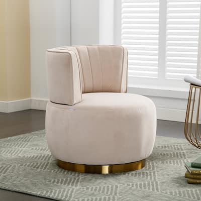 Beige Modern 25.2" Upholstered 360° Swivel Barrel Chair with Wide Upholstered and Sturdy Hardwood Frame