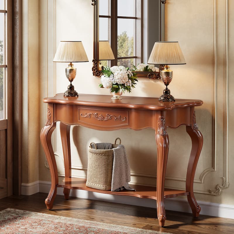 Mid-Century Modern Vintage Console Table with Shelf