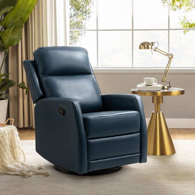 Esteban Modern Faux Leather Manual Rocking Swivel Recliner with Wingback - Navy
