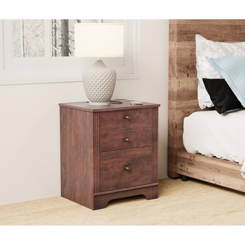 Bedroom Nightstand with Charging Station, Bedside Table with 2 Drawers - Rustic Brown-1 Pack - 2-drawer