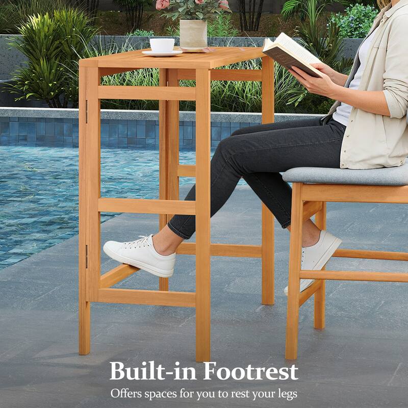 Gymax Acacia Wood Outdoor Bar Table w/Slatted Tabletop for Balcony