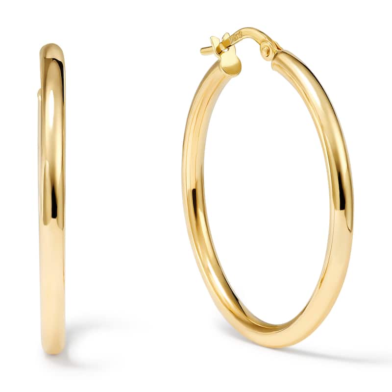 Clover 14k Yellow Gold High-Polish Round Hoop Earrings 2.5mm - 30mm