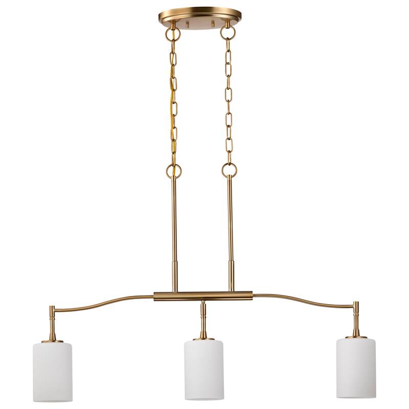 Liam 3 Light Island Pendant Burnished Brass White Opal Glass - Burnished Brass