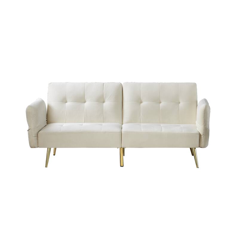 Velvet Futon Sofa Bed with Folded Armrests