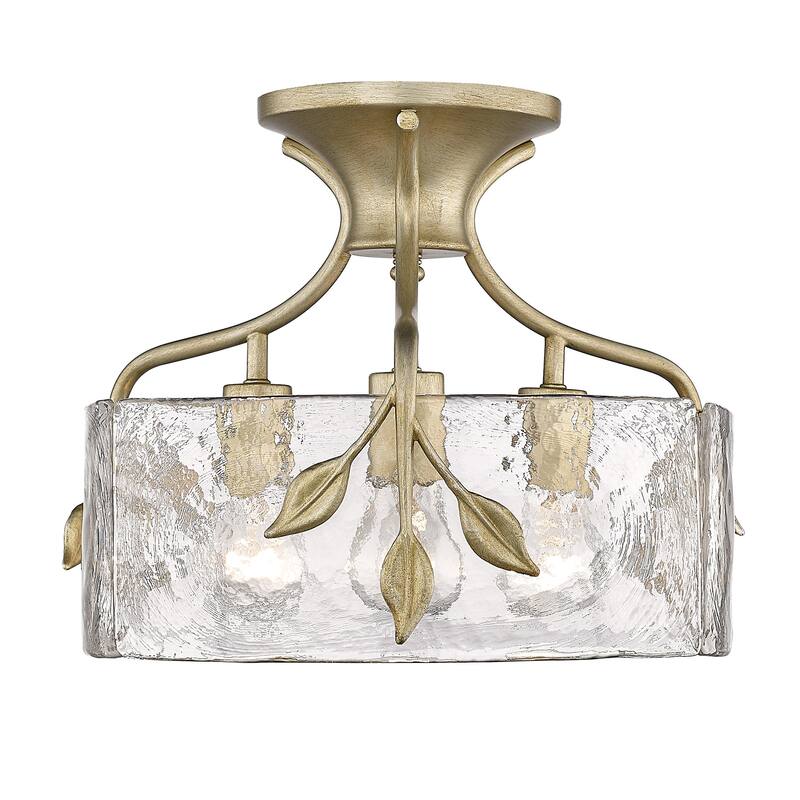 Calla 15" Wide 3-Light Semi-flush with Hammered Water Glass Shade - White Gold