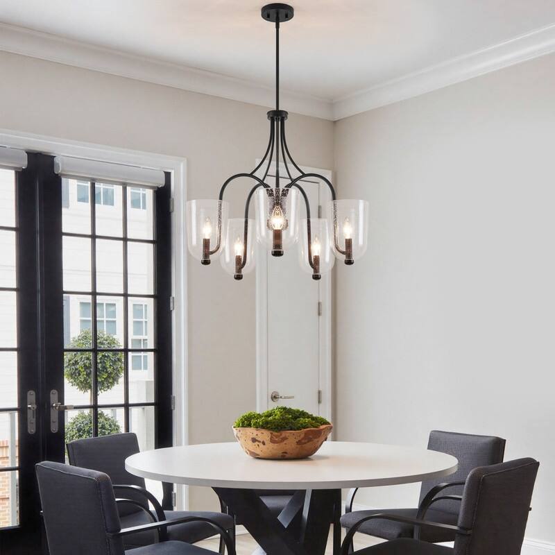 KAWOTI 5-Light Chandelier with Seeded Glass Shade - W25.5" x H21.13" (max65.75")