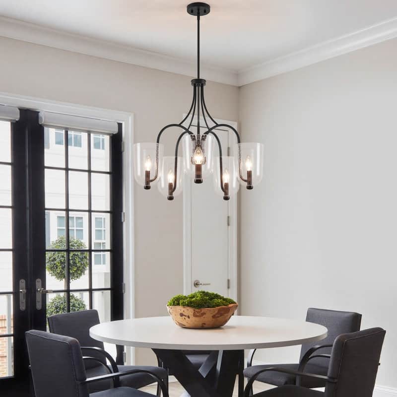 KAWOTI 5-Light Chandelier with Seeded Glass Shade - W25.5" x H21.13" (max65.75")